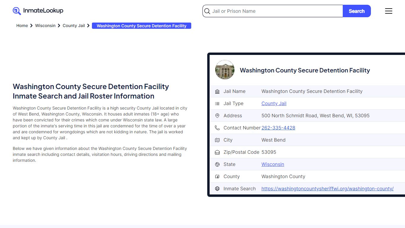 Washington County Secure Detention Facility (WI) Inmate Search and Jail ...